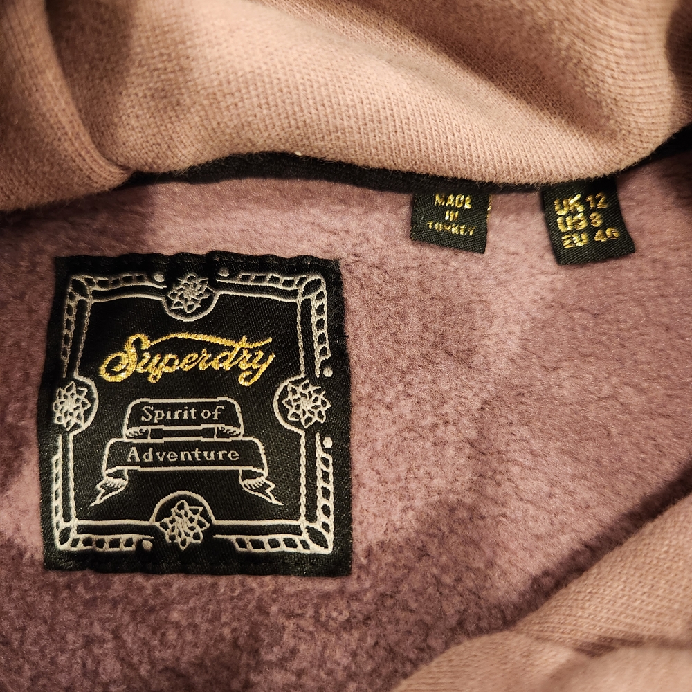SUPERDRY Womens Graphic Hoodie Jumper UK 12 US 8 Medium Plum Cotton Heavyweight - Picture 4 of 4
